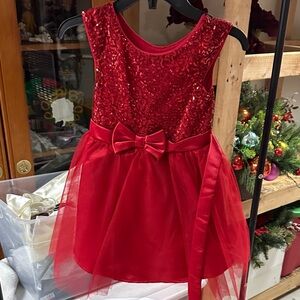 Red Sequin Tulle Dress with Bow kids size 5 zunie holiday